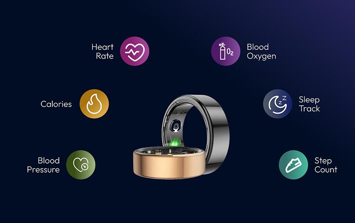 Black smartwatch and fitness tracking devices on white background